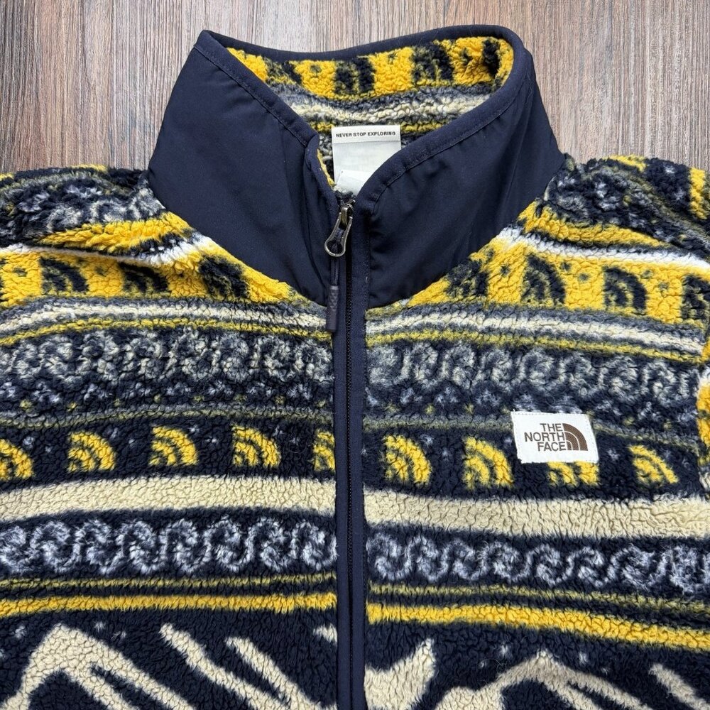 The North Face Fleece Jacket Full Zip Aztec Campshire Mens Medium Yellow Blue - Picture 3 of 6